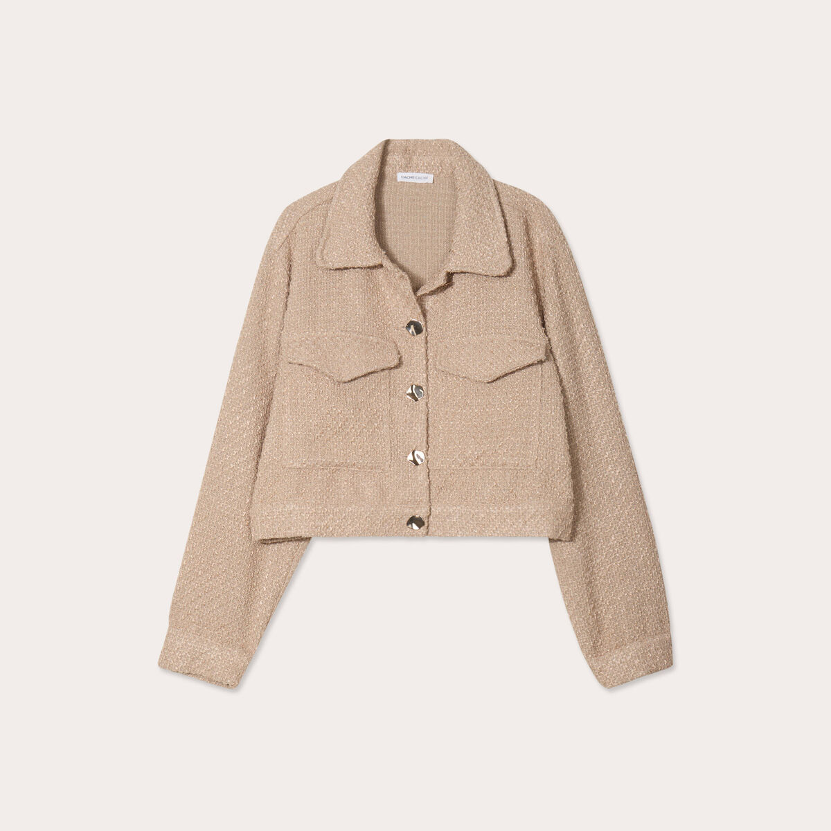 Veste tweed boutonnée sable femme