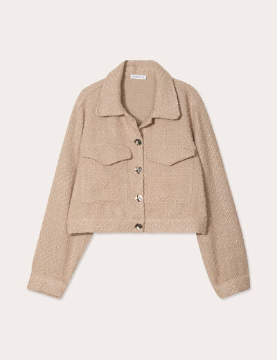 Veste tweed boutonnée sable femme