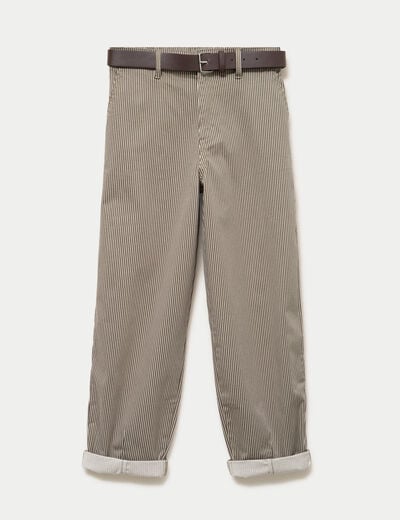 Pantalon chino 7/8&egrave;me taille &eacute;lastiqu&eacute;e vert kaki femme