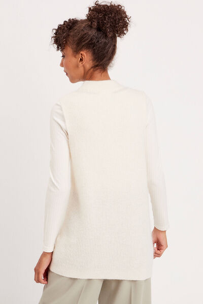 Pull sans manches col roulé ecru femme