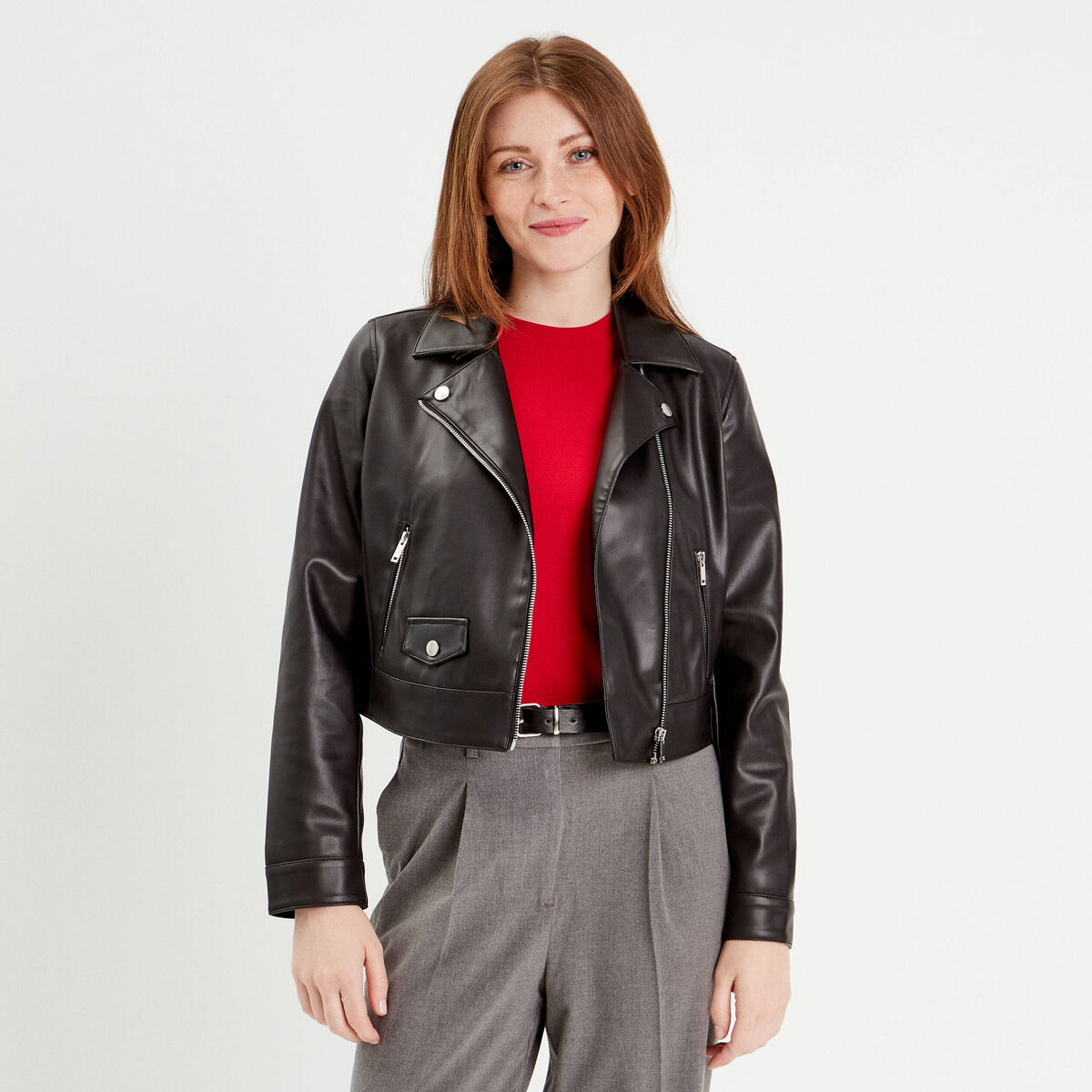 Veste biker simili cuir noir femme