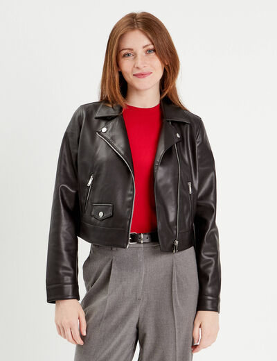 Veste biker simili cuir noir femme