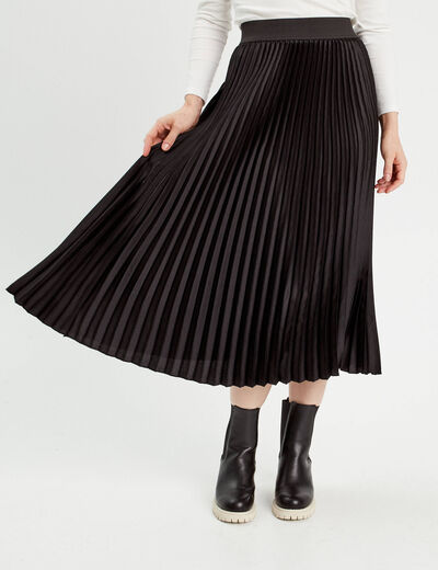 Jupe longue patineuse plissée noir femme