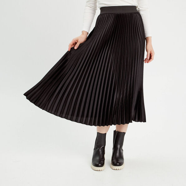 Jupe longue patineuse plissée noir femme