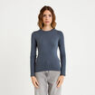 T-shirt cintr&eacute; col rond manches longues gris femme