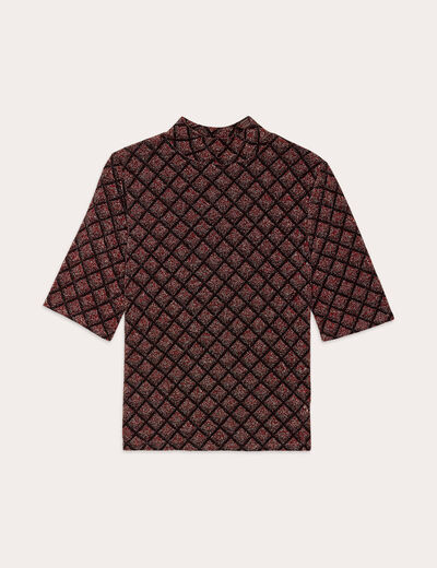 T-shirt col montant bordeaux femme