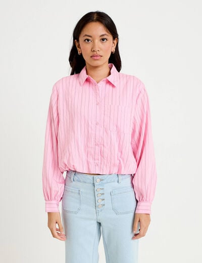 Chemise ample cropped effet boule rose femme