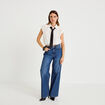 Chemise effet boule col am&eacute;ricain ecru femme