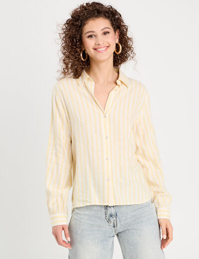 Chemise manches longues contenant du lin jaune clair femme