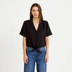 Chemise droite pliss&eacute;e manches courtes noir femme