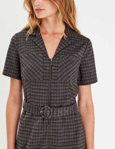 Combishort ceinturée zippée gris femme