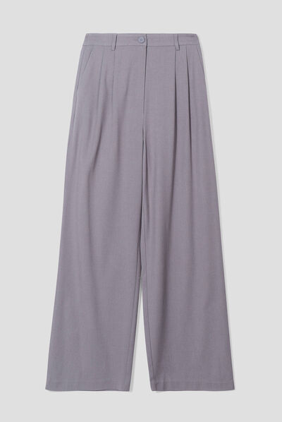 Pantalon city droit pinces gris foncé femme