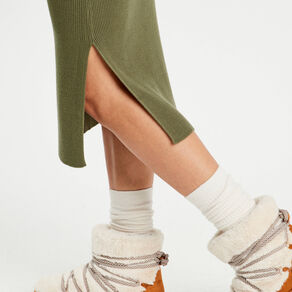 Jupe tricot midi droite vert kaki femme