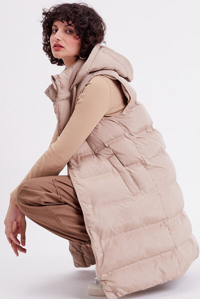 Doudoune sans manches capuche taupe femme