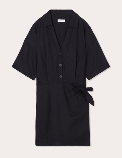Combishort effet jupe contenant du lin noir femme