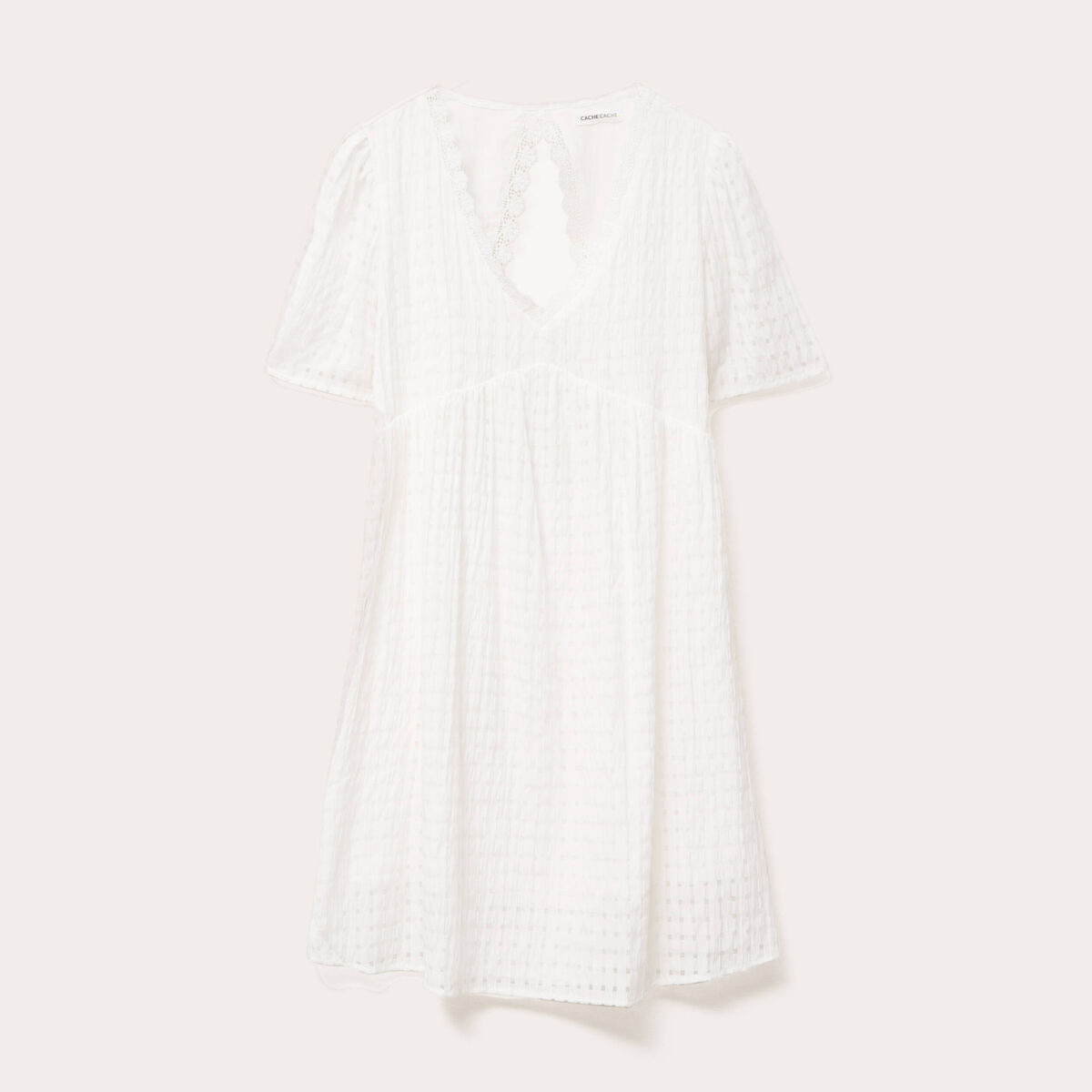 Robe évasée col V doublure viscose blanc femme