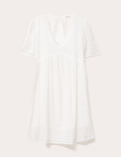 Robe évasée col V doublure viscose blanc femme