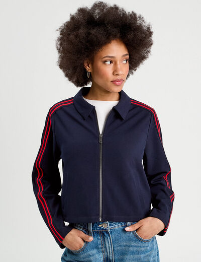 Sweat manches longues zippé bleu marine femme