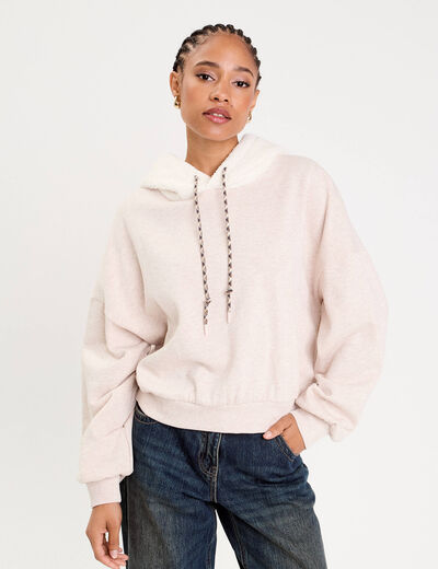 Sweat effet polaire fausse fourrure sable femme