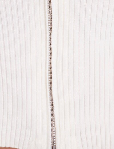 Gilet cropped zippé col bardot ecru femme