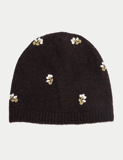 Bonnet avec broderie marron fonc&eacute; femme