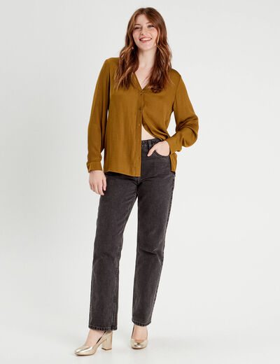 Chemise manches longues satin vert olive femme
