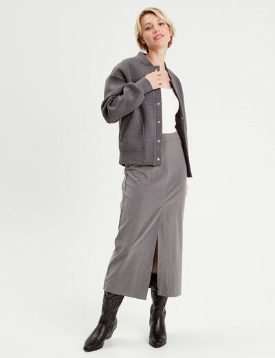 Jupe midi droite fendue gris foncé femme