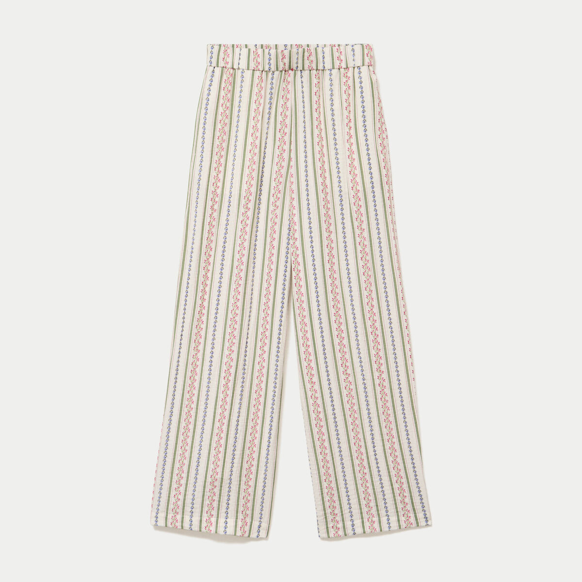 Pantalon large taille &eacute;lastiqu&eacute;e beige femme