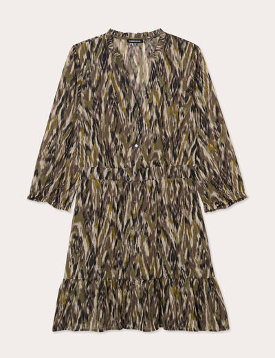 Robe évasée manches 3/4 vert kaki femme