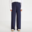 Pantalon large taille haute bleu marine femme