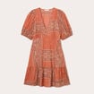 Robe évasée manches ballons terracotta femme