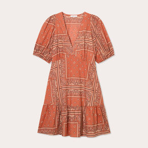 Robe évasée manches ballons terracotta femme