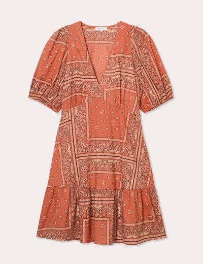 Robe évasée manches ballons terracotta femme