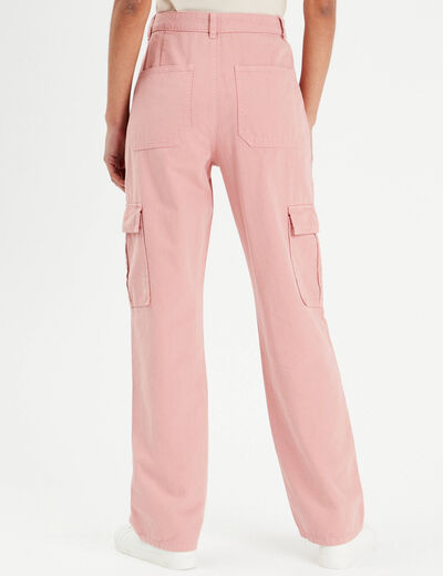 Pantalon large cargo vieux rose femme