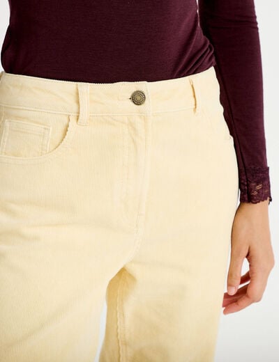 Pantalon droit en velours jaune femme