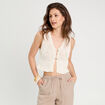Gilet cropped sans manches ecru femme