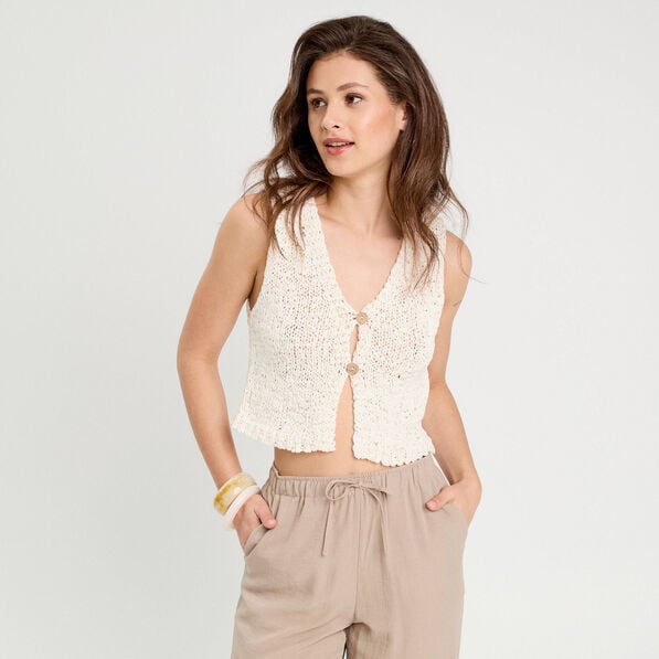 gilet cropped sans manches ecru femme Gilet cropped sans manches ecru femme