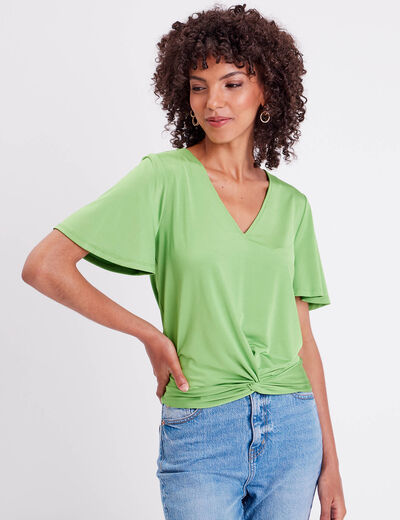 Blouse satin taille nouée vert femme