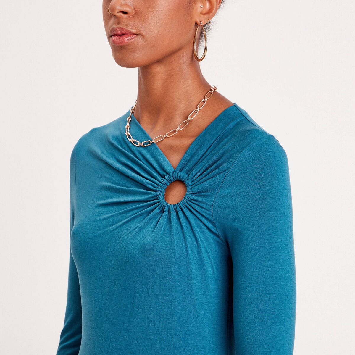 Blouse manches longues anneau bleu canard femme