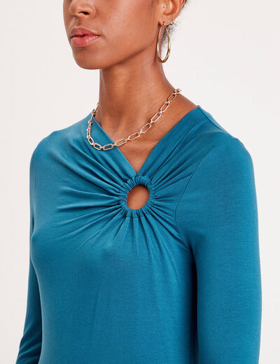 Blouse manches longues anneau bleu canard femme