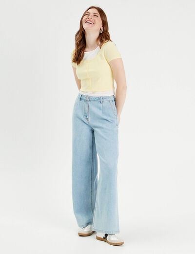 T-shirt 2-en-1 jaune pastel femme