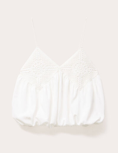 Top cropped bretelles ecru femme