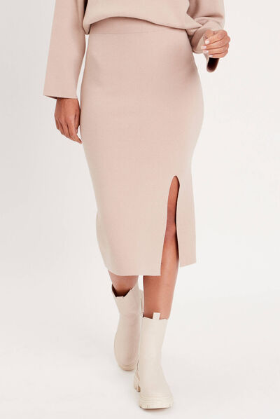 Jupe midi moulante sable femme