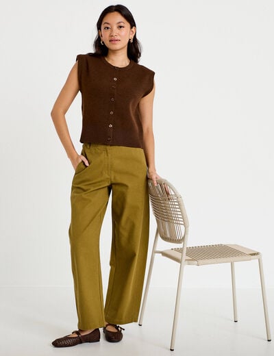 Pantalon chino coupe barrel vert kaki femme