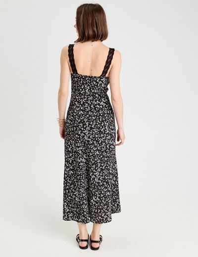 Robe longue évasée noir femme