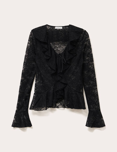 Blouse ajustée col V dentelle noir femme