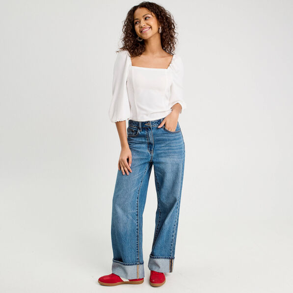 Blouse encolure carrée ecru femme