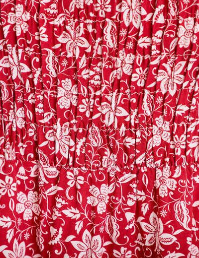 Robe longue &eacute;vas&eacute;e smock&eacute;e rouge femme