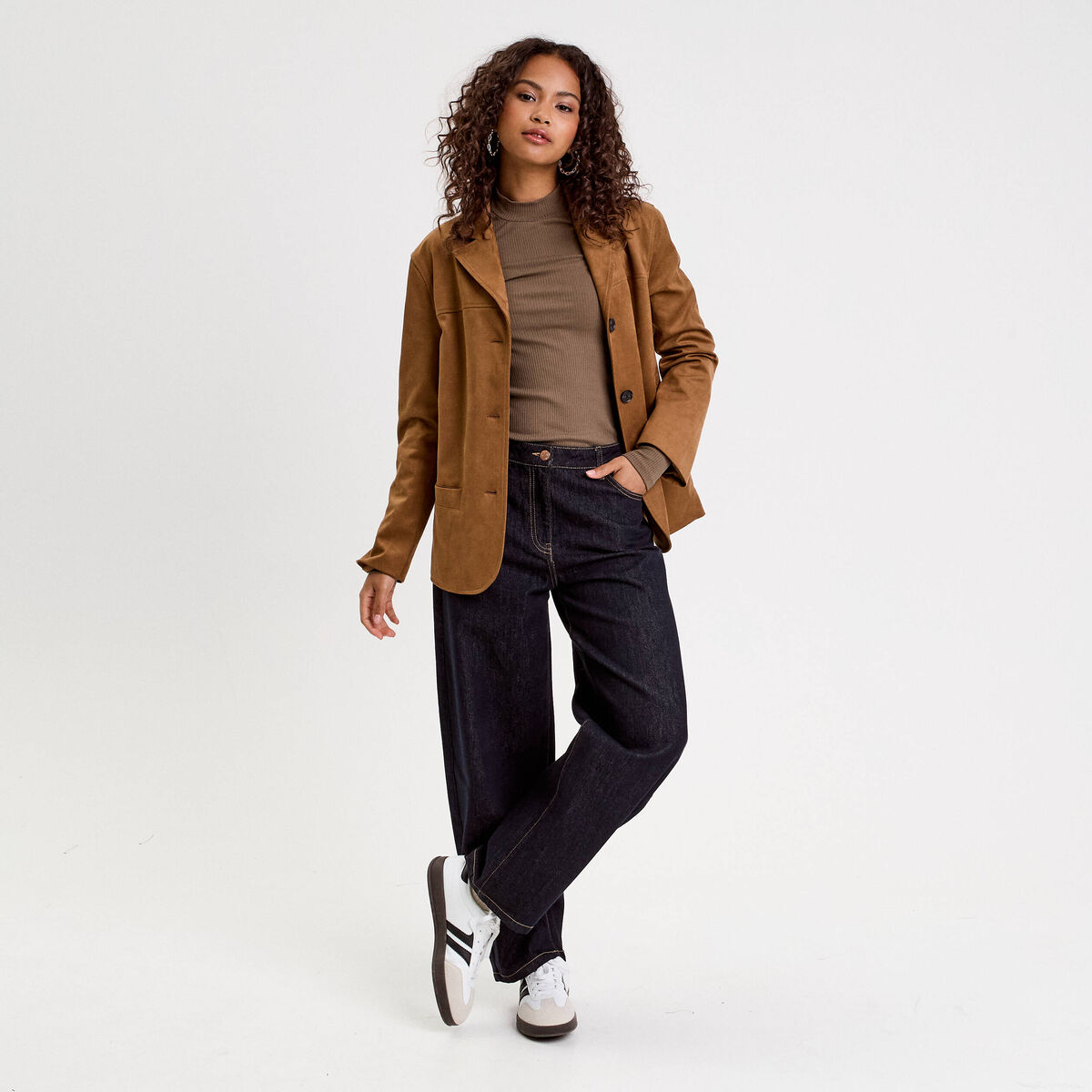 T-shirt manches longues c&ocirc;tel&eacute; vert kaki femme