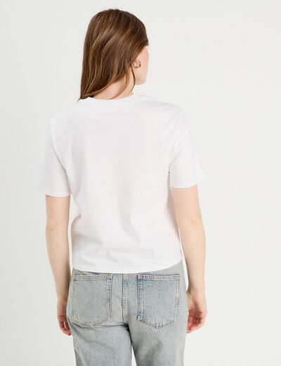 T-shirt détails fleurs sequins blanc femme